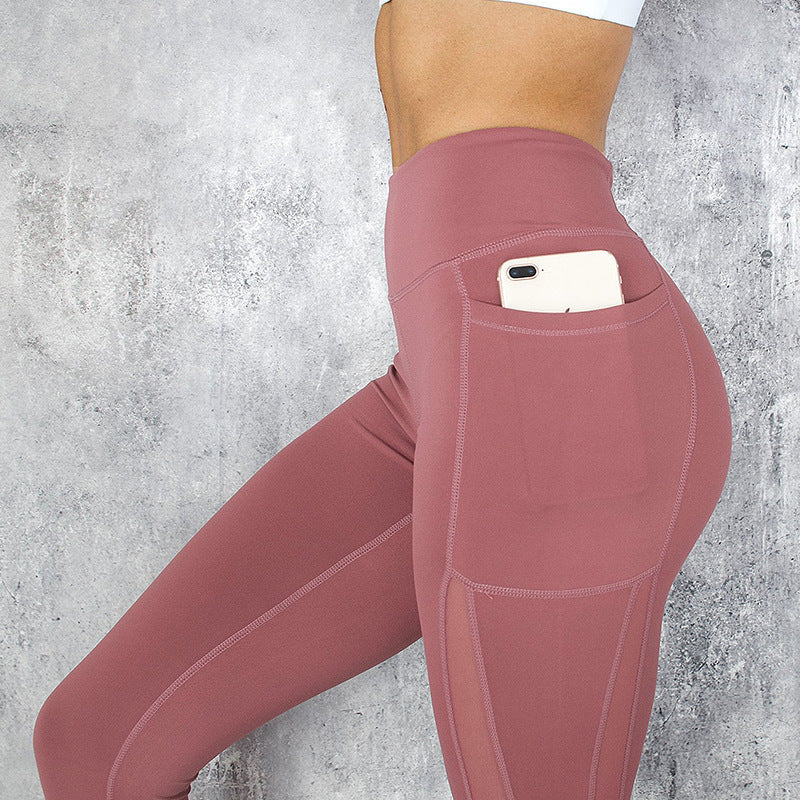 Solid Color High Waist Leggings with Pockets